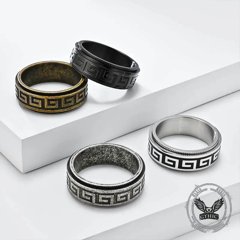 Retro Great Wall Pattern Stainless Steel Spinner Ring sold by GTHIC