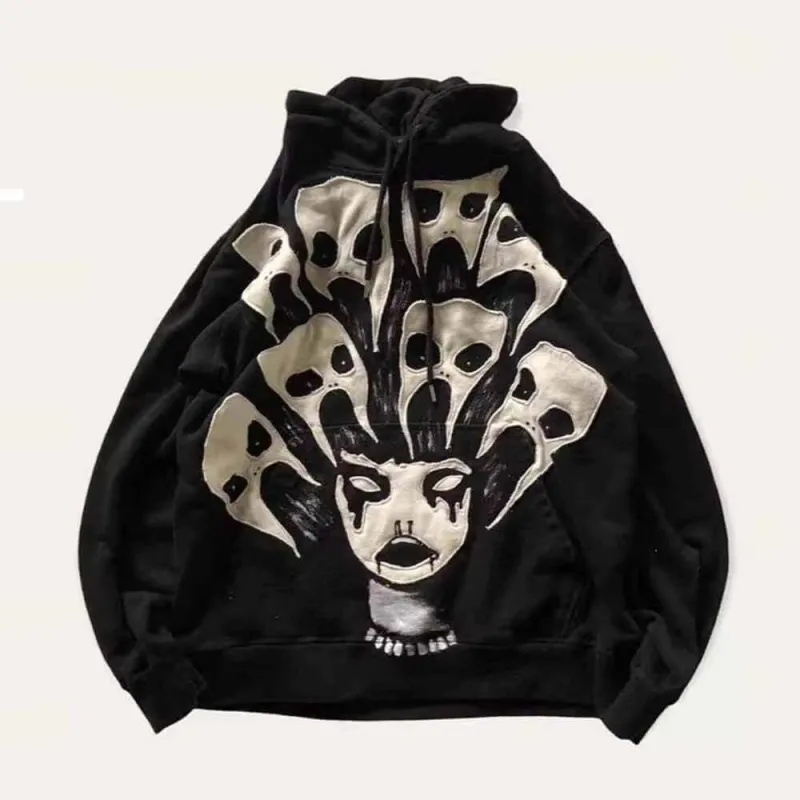 Gothic 3D Dark Girl Print Embroidery Loose Hoodie sold by GTHIC