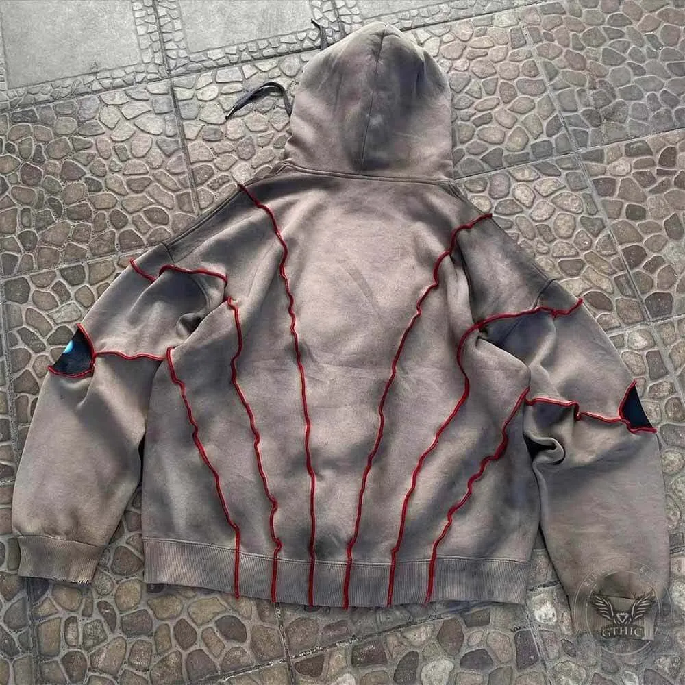 American Retro Devil Eye Embroidery Cloth Stitching Hoodie sold by GTHIC product image thumbnail 2