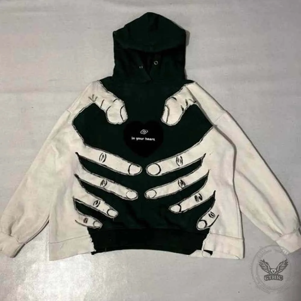 Fashion Dark Style Cloth Splicing Devil's Hand Loose Hoodie sold by GTHIC product image thumbnail 3