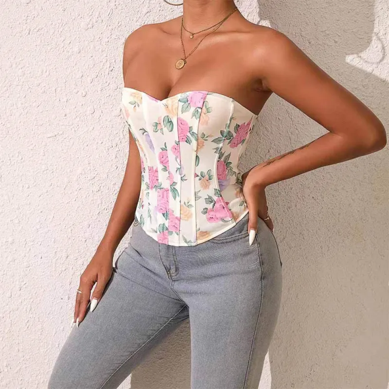 Sexy Floral Print Bandeau Tube Corset sold by GTHIC