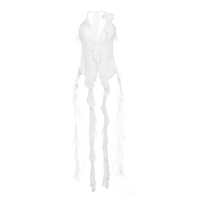 Sexy Halterneck Lace-Up Backless Mesh Strappy Vest sold by GTHIC