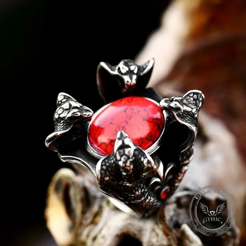 Punk Four Snake Heads Red Gem Stainless Steel Ring sold by GTHIC product image thumbnail 3