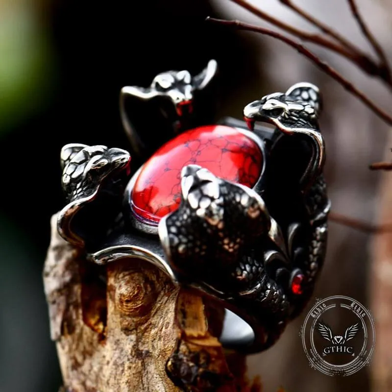 Punk Four Snake Heads Red Gem Stainless Steel Ring sold by GTHIC product image thumbnail 5