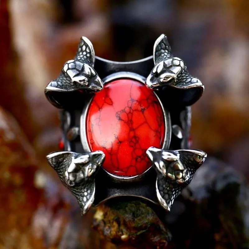 Punk Four Snake Heads Red Gem Stainless Steel Ring sold by GTHIC