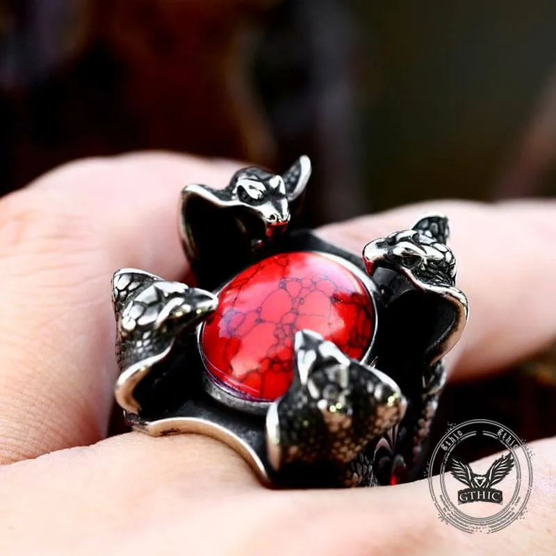 Punk Four Snake Heads Red Gem Stainless Steel Ring sold by GTHIC product image thumbnail 2
