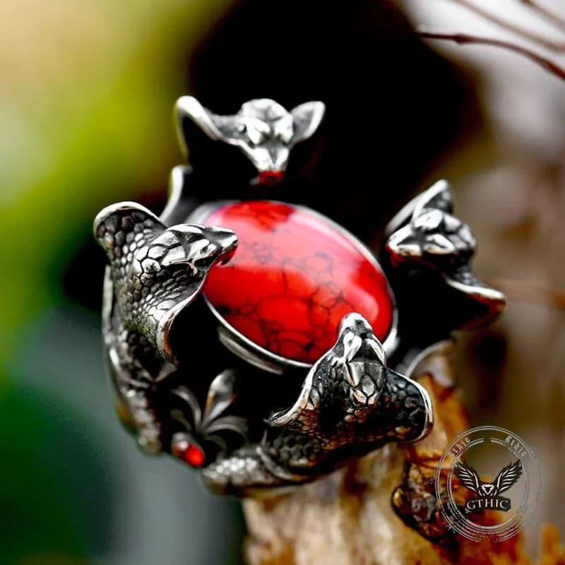 Punk Four Snake Heads Red Gem Stainless Steel Ring sold by GTHIC product image thumbnail 4