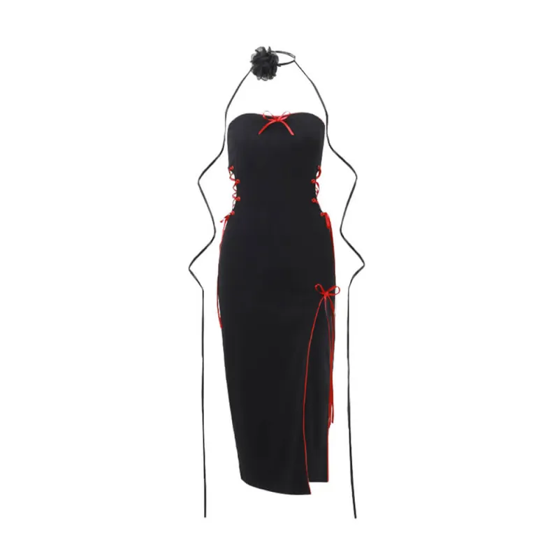 Sexy Bow Lace-Up Hollow Slim High Slit Dress sold by GTHIC