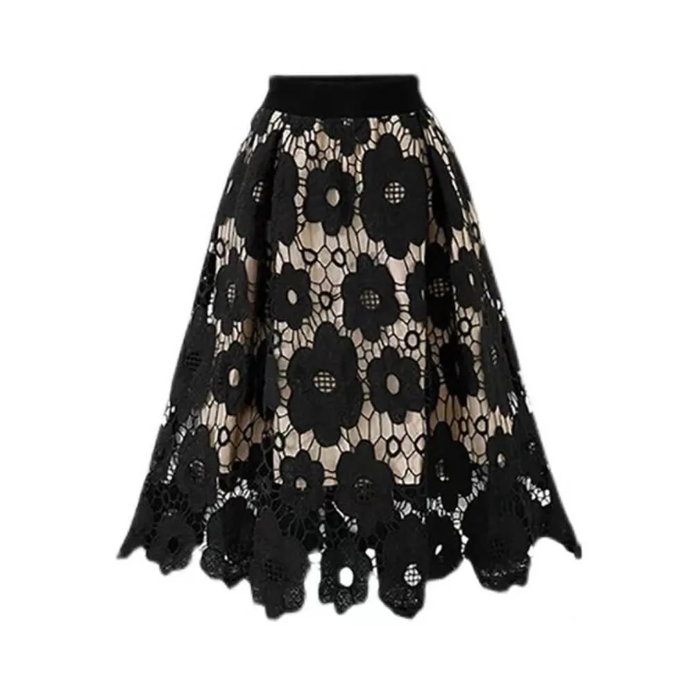 Fashion Lace Hollow Design Flower Print Skirt sold by GTHIC