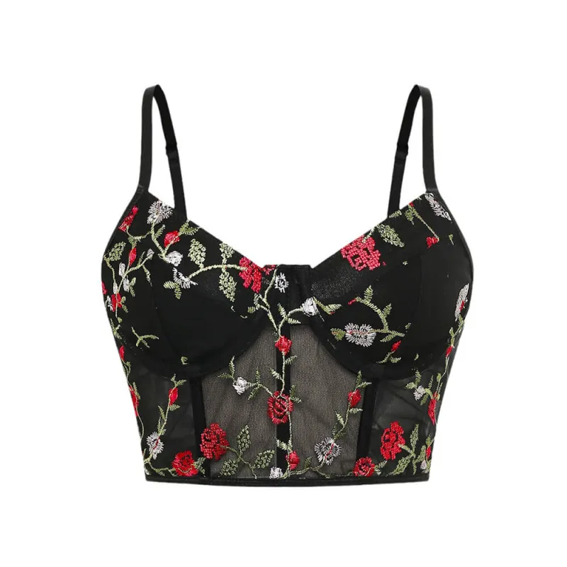 Vintage Rose Embroidered Mesh Short Camisole sold by GTHIC