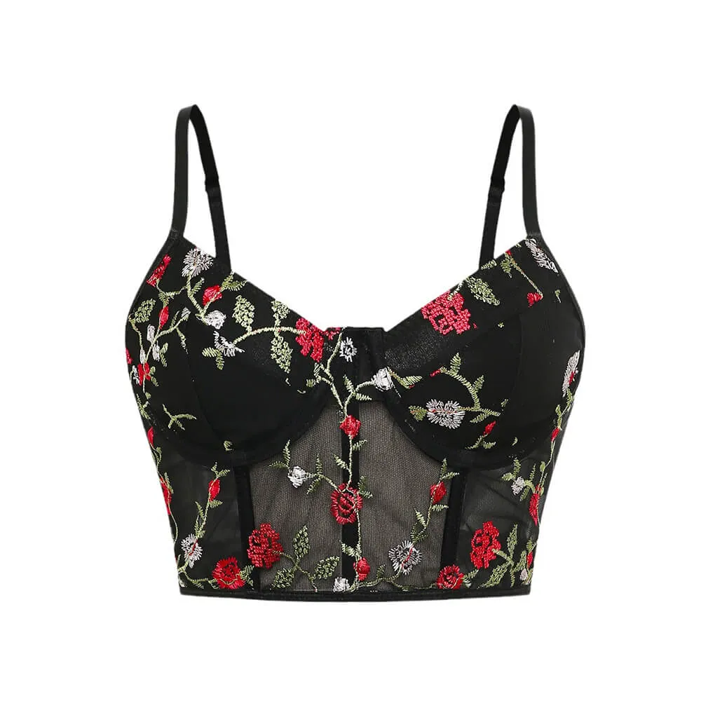 Vintage Rose Embroidered Mesh Short Camisole sold by GTHIC