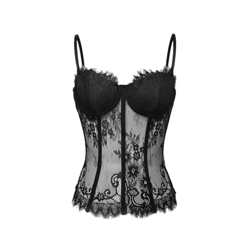 Street Lace Slim Backless See-Through Camisole sold by GTHIC