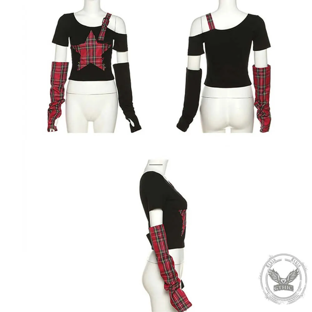 Punk Plaid Patchwork Five-Pointed Star Irregular Top sold by GTHIC product image thumbnail 4