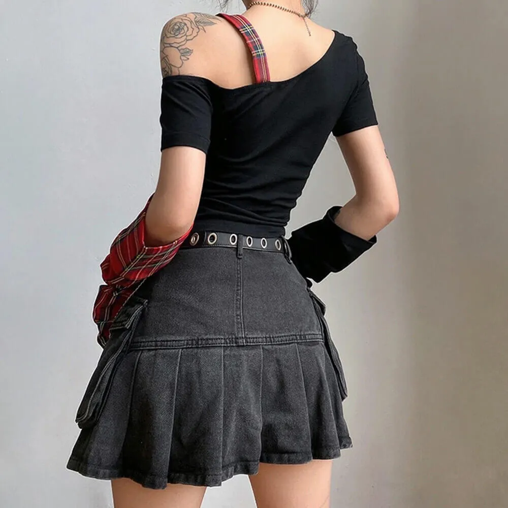 Punk Plaid Patchwork Five-Pointed Star Irregular Top sold by GTHIC product image thumbnail 5