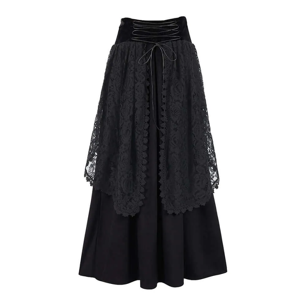 Gothic Velvet Lace Floral Mesh Midi Skirt sold by GTHIC product image thumbnail 2