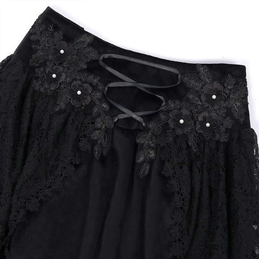 Gothic Velvet Lace Floral Mesh Midi Skirt sold by GTHIC product image thumbnail 4