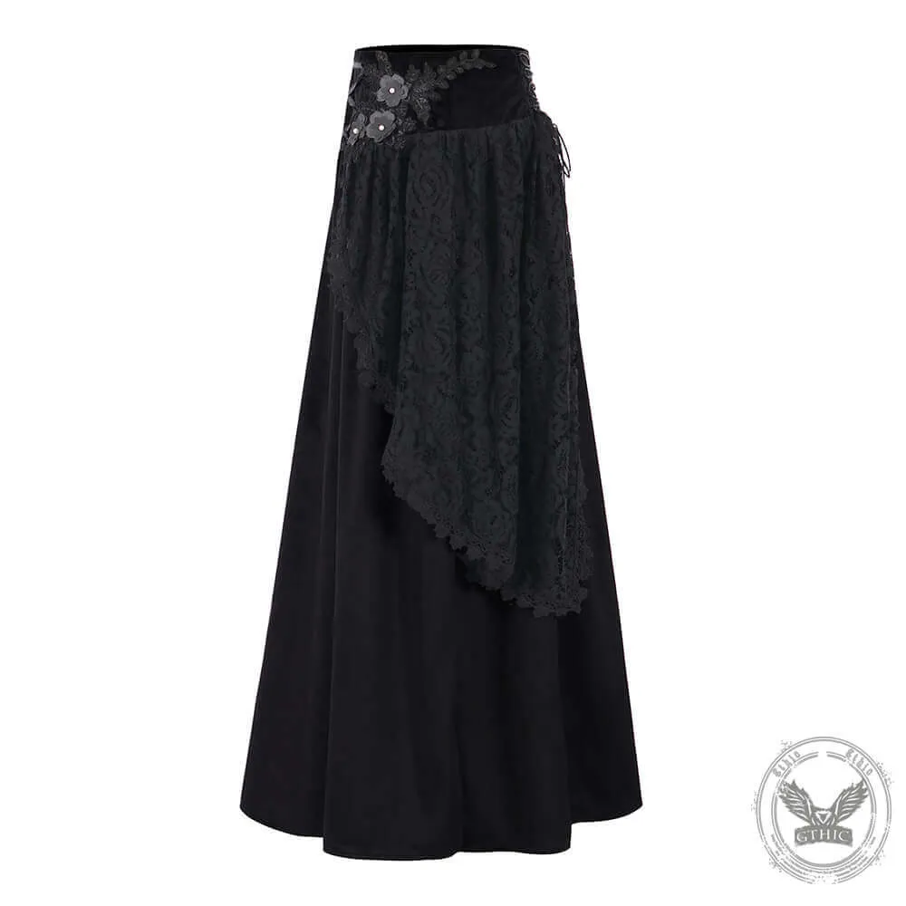 Gothic Velvet Lace Floral Mesh Midi Skirt sold by GTHIC product image thumbnail 3