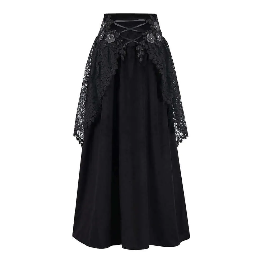 Gothic Velvet Lace Floral Mesh Midi Skirt sold by GTHIC