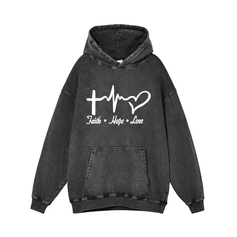 Faith Hop Love Cross Pattern Vintage Washed Hoodie sold by GTHIC