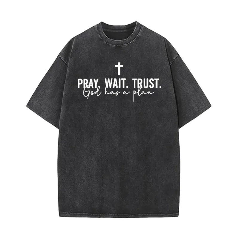 Pray Wait Trust Cross Pattern Vintage Washed T-shirt sold by GTHIC