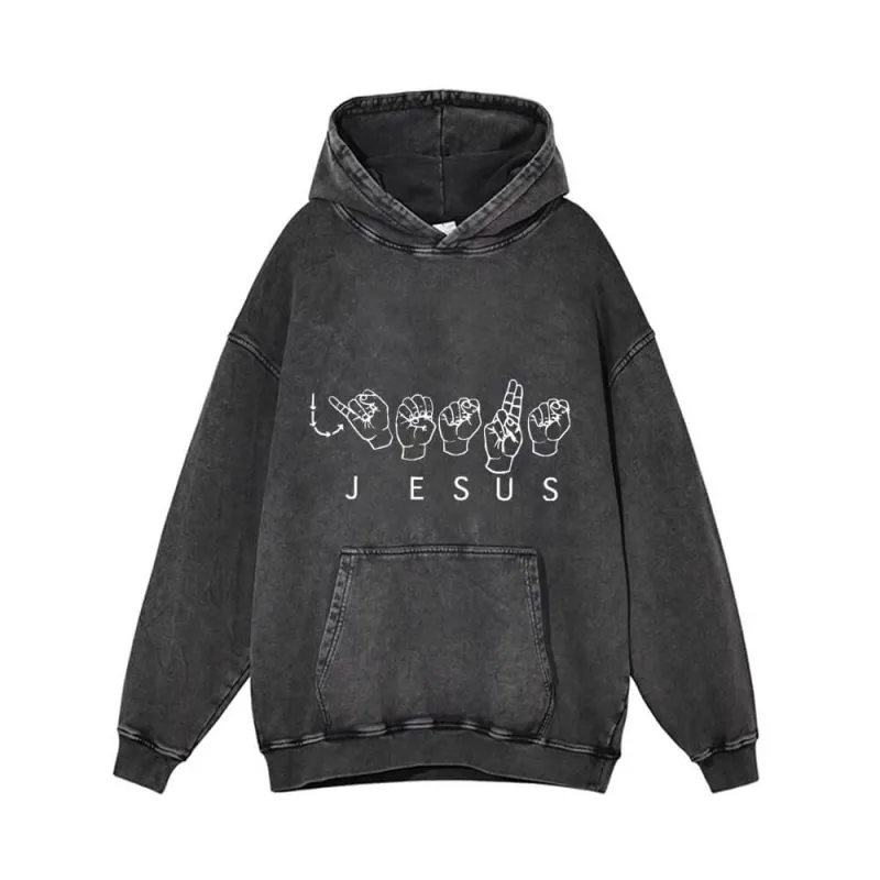 Jesus Sign Language Vintage Washed Hoodie sold by GTHIC