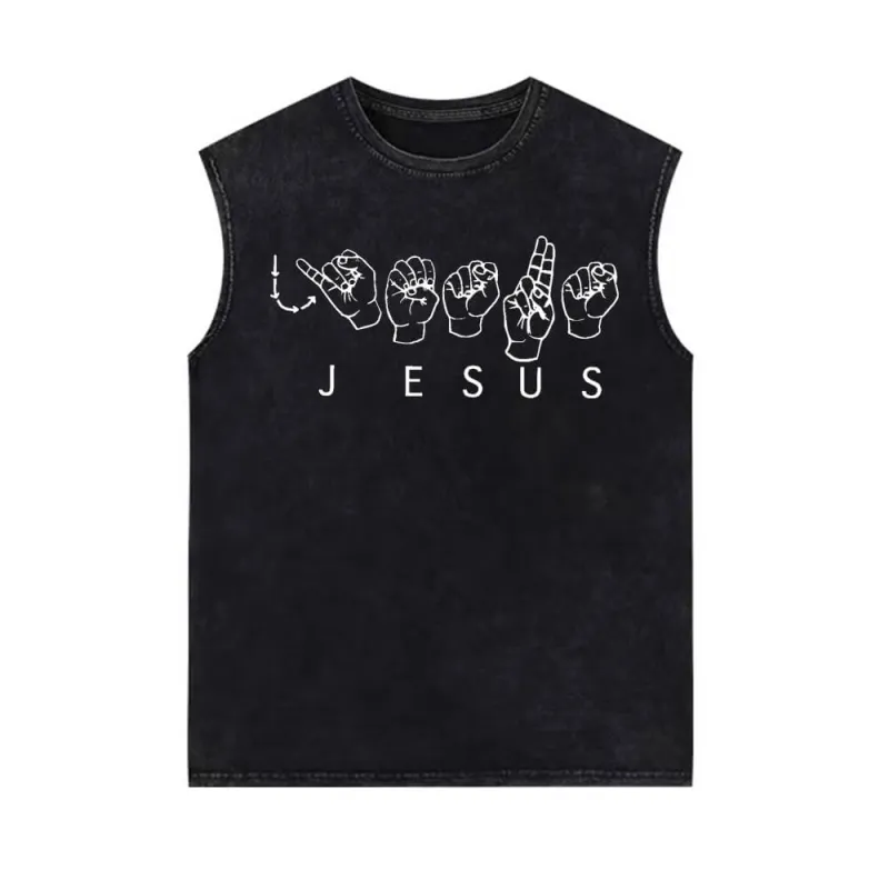 Jesus Sign Language Vintage Washed Vest Top made by GTHIC