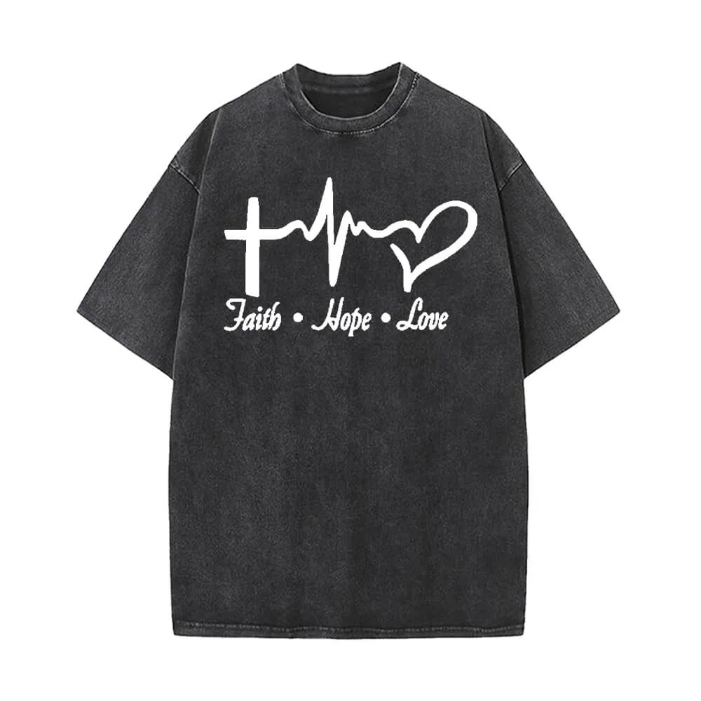 Faith Hop Love Cross Pattern Vintage Washed T-shirt sold by GTHIC