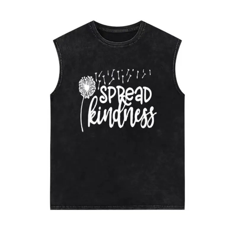 Spread Kindness Dandelion Pattern Vintage Washed Vest Top sold by GTHIC