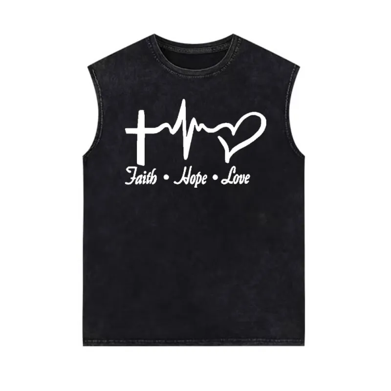 Faith Hop Love Cross Pattern Vintage Washed Vest Top sold by GTHIC