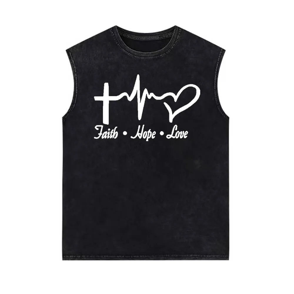Faith Hop Love Cross Pattern Vintage Washed Vest Top sold by GTHIC
