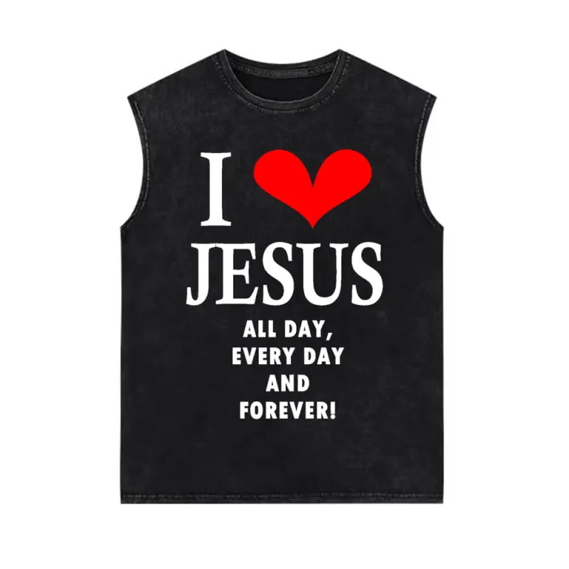 I Love Jesus All Day Vintage Washed Vest Top sold by GTHIC