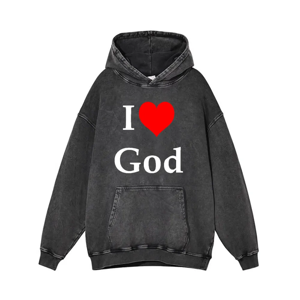 I Love God Print Vintage Washed Hoodie sold by GTHIC