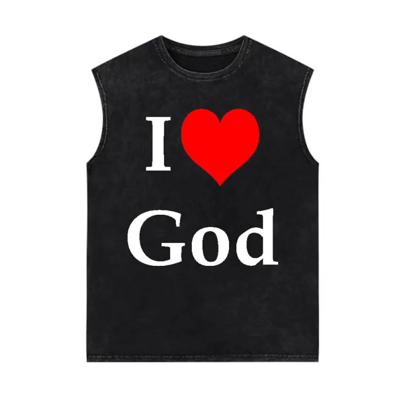 I Love God Print Vintage Washed Vest Top sold by GTHIC