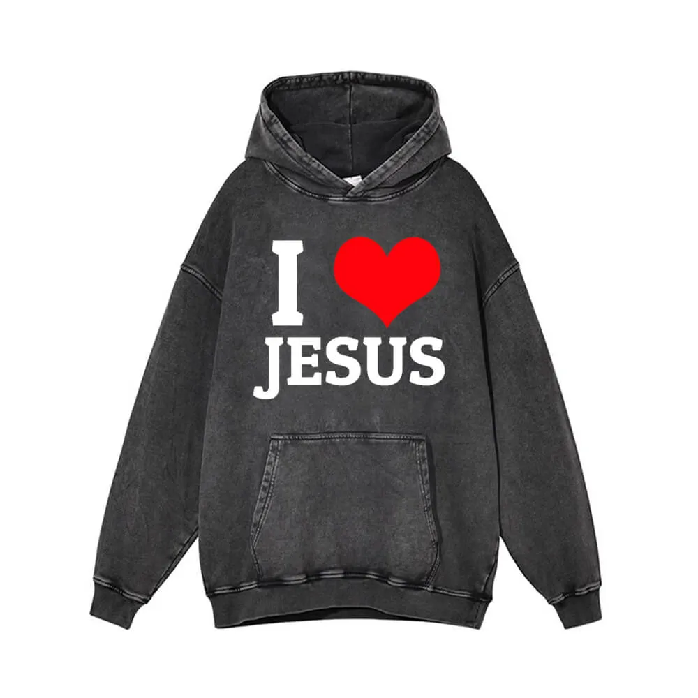 I Love Jesus Print Vintage Washed Hoodie sold by GTHIC