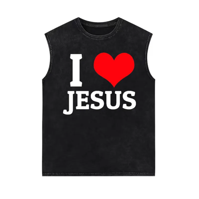 I Love Jesus Print Vintage Washed Vest Top sold by GTHIC