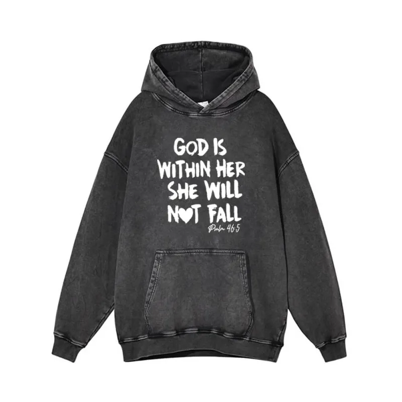 God Is Within Her She Will Not Fall Vintage Washed Hoodie sold by GTHIC