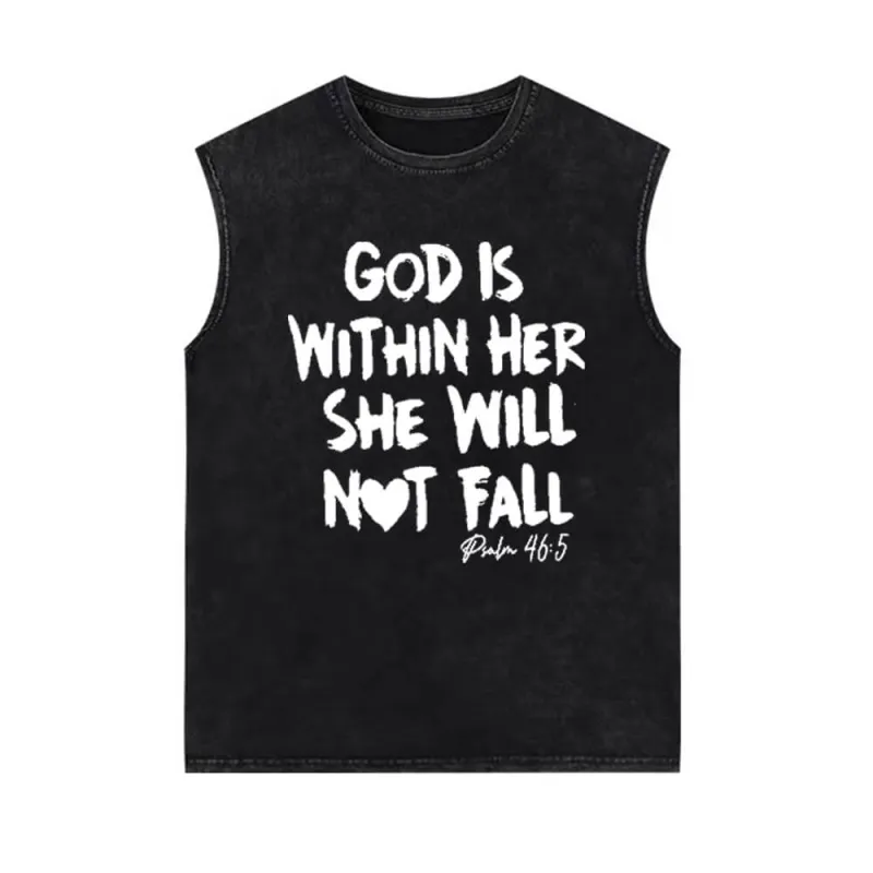 God Is Within Her She Will Not Fall Vintage Washed Vest Top sold by GTHIC