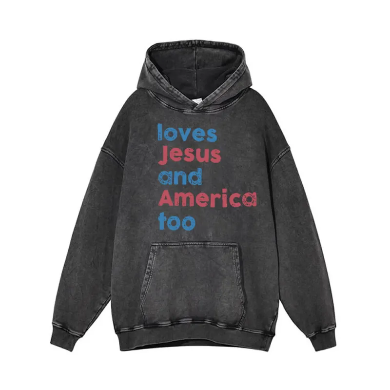 Loves Jesus and America Too Vintage Washed Hoodie sold by GTHIC