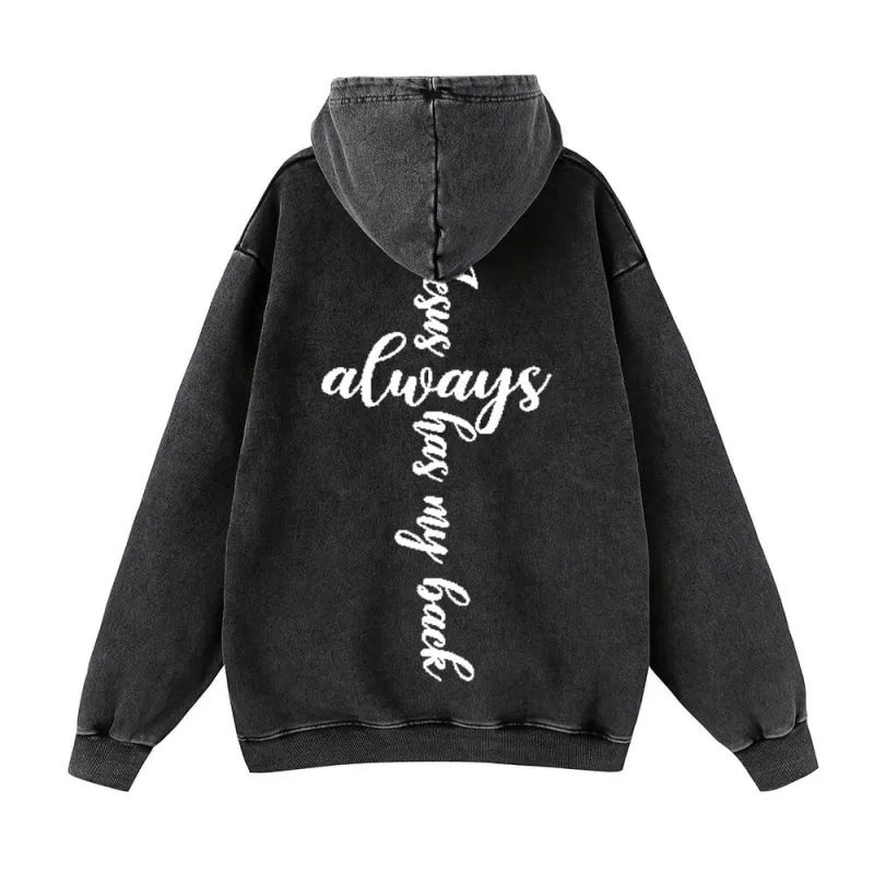 Jesus Always Has My Back Vintage Washed Hoodie sold by GTHIC