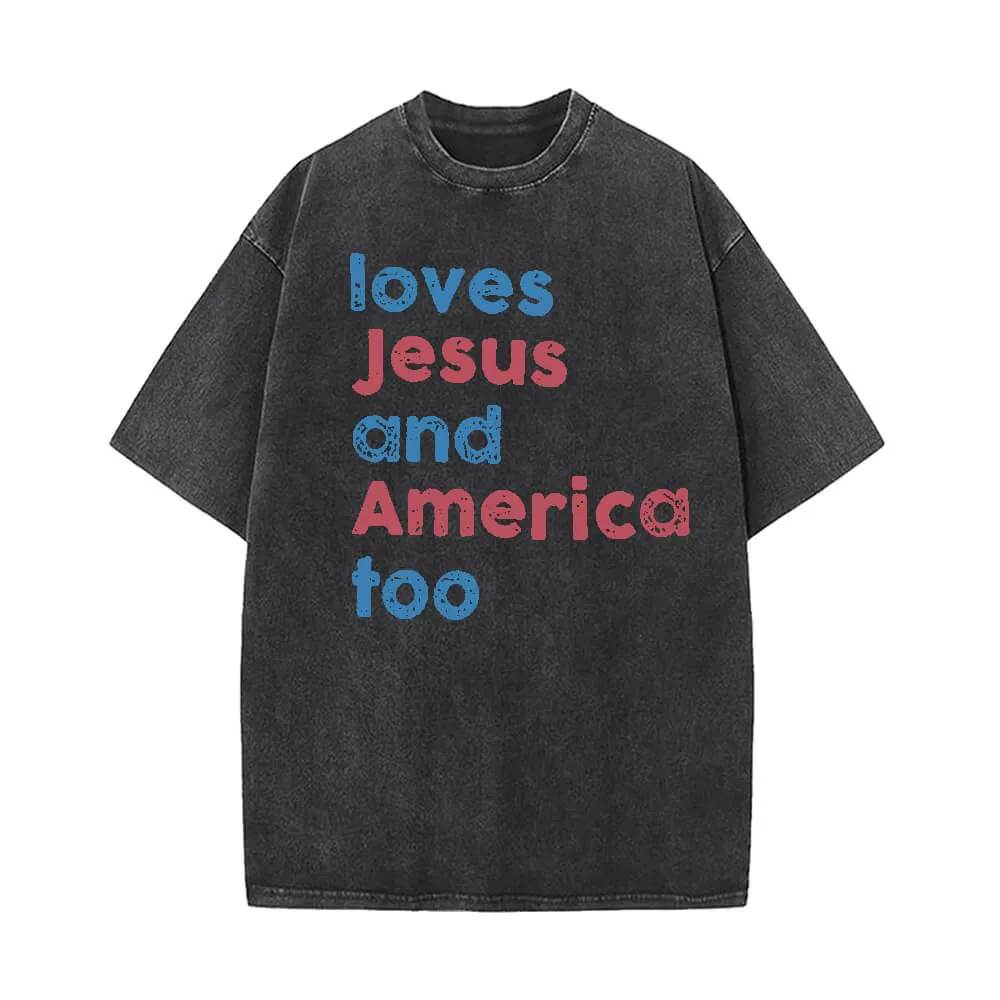 Loves Jesus and America Too Vintage Washed T-shirt sold by GTHIC