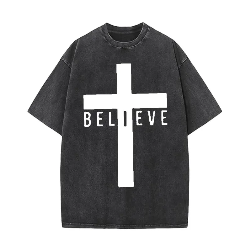 Cross Believe Print Vintage Washed T-shirt sold by GTHIC