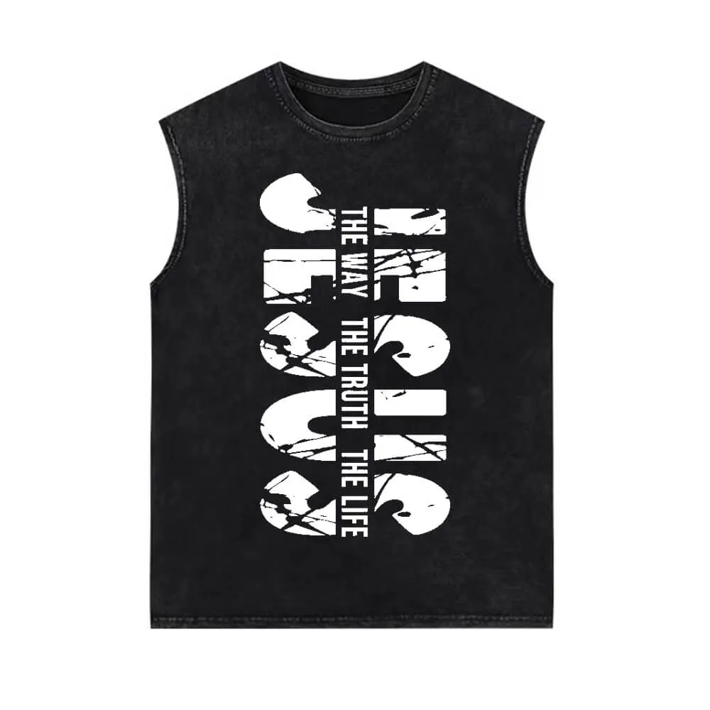 Jesus Is The Way The Truth The Life Vintage Washed Vest Top sold by GTHIC