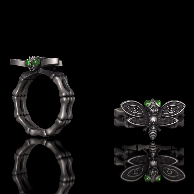 Gothic Skull Moth Bone Gem Sterling Silver Ring sold by GTHIC product image thumbnail 3