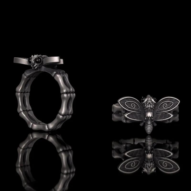 Gothic Skull Moth Bone Gem Sterling Silver Ring sold by GTHIC product image thumbnail 2