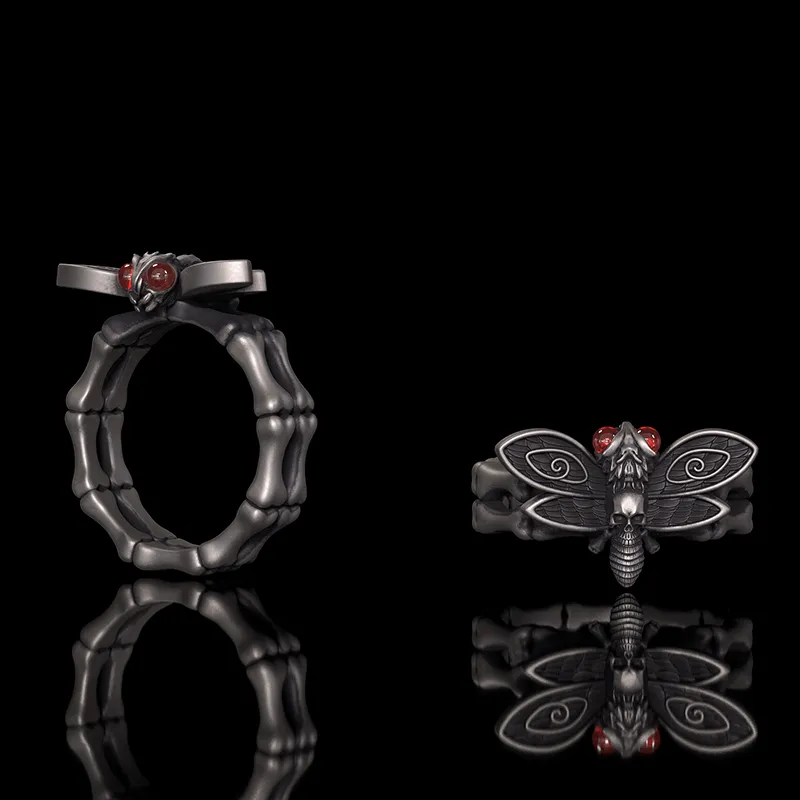 Gothic Skull Moth Bone Gem Sterling Silver Ring sold by GTHIC