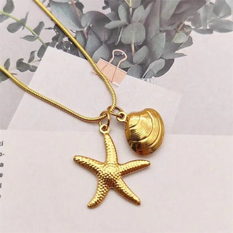 Fashion Starfish Shell Stainless Steel Necklace sold by GTHIC