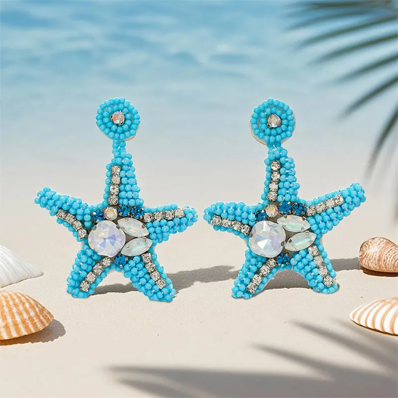 Ocean Style Braided Blue Starfish Rice Bead Earrings sold by GTHIC