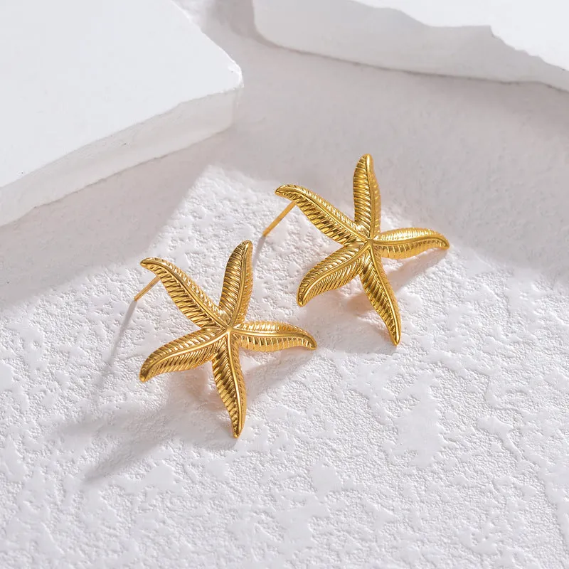 Minimalist 18K Gold Plated Starfish Stainless Steel Earrings sold by GTHIC product image thumbnail 3