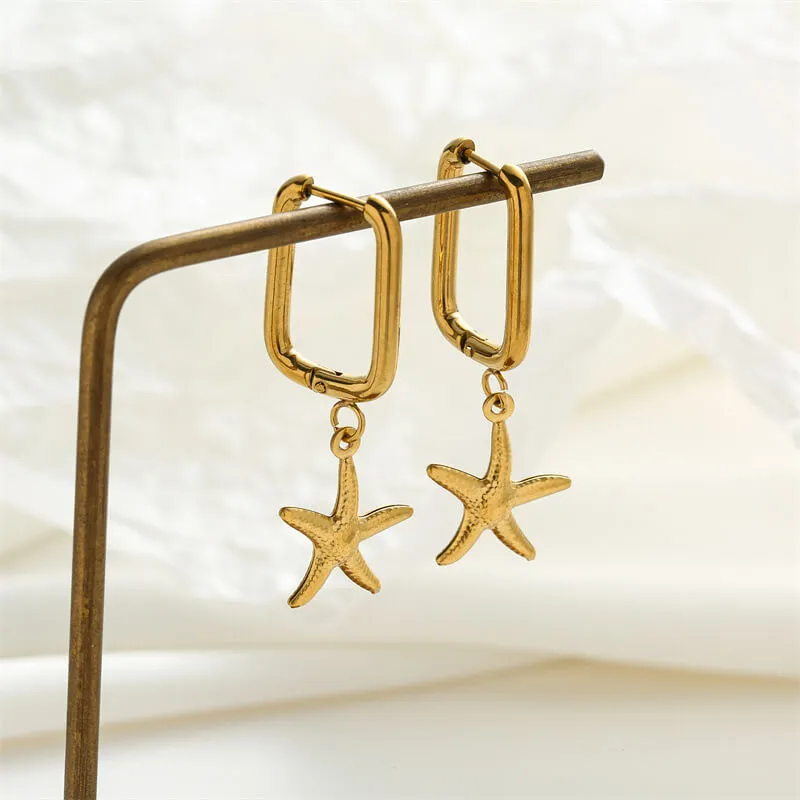Fashion Versatile Starfish Stainless Steel Hoop Earrings sold by GTHIC