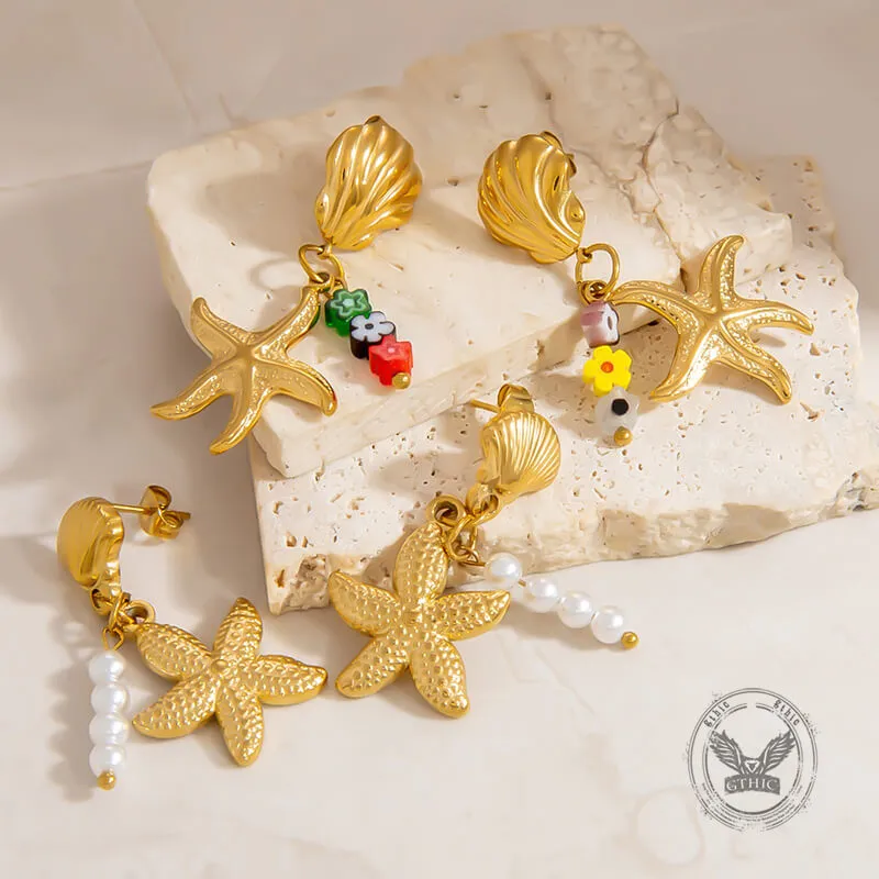 Ocean Style Starfish Shell Stainless Steel Earrings sold by GTHIC